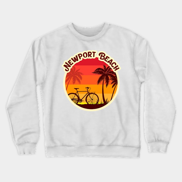 Newport Beach Sunshine in a Beach with a Lonely Palm Tree and Bicycle T-shirt and Sticker Crewneck Sweatshirt by AbsurdStore